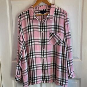 Tommy Hilfiger Pink and Black Plaid Button-Down Shirt
